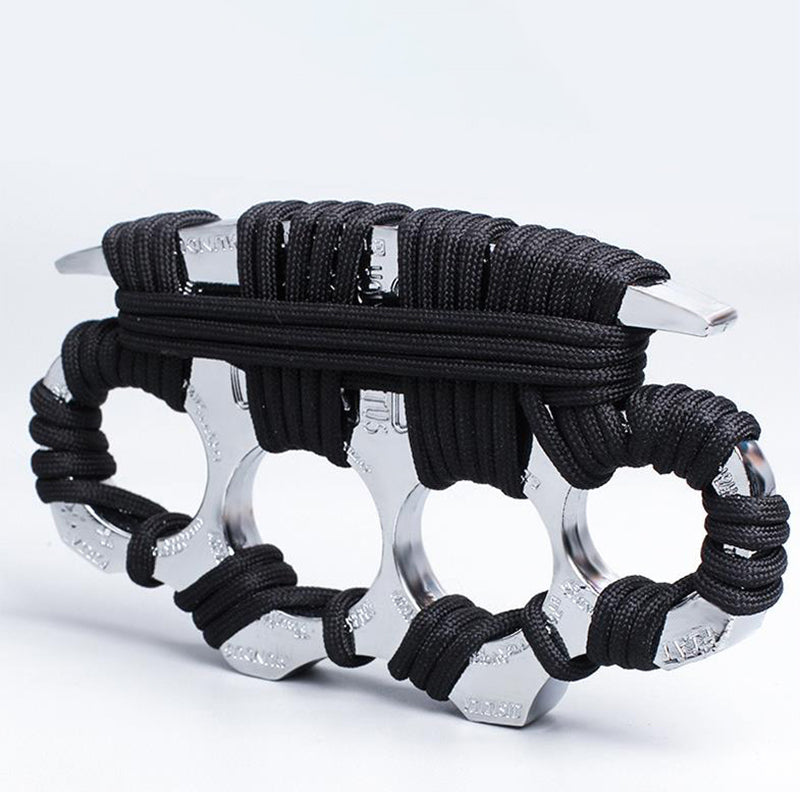 Brass knuckles defensive with paracord, black 