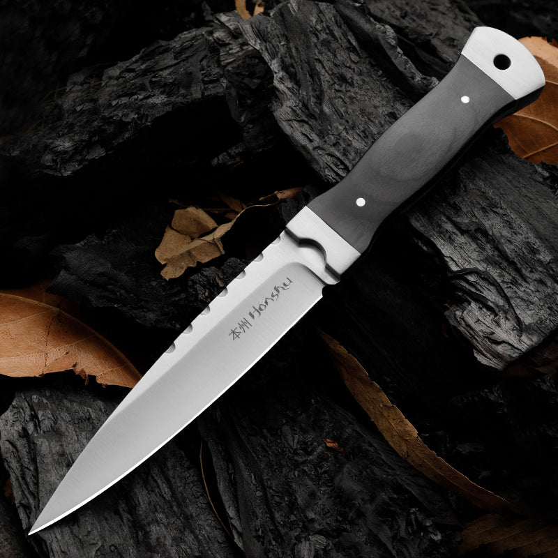 Outdoor Knife 9Cr18 Steel Tool with Double Steel Head and Ebony Handle
