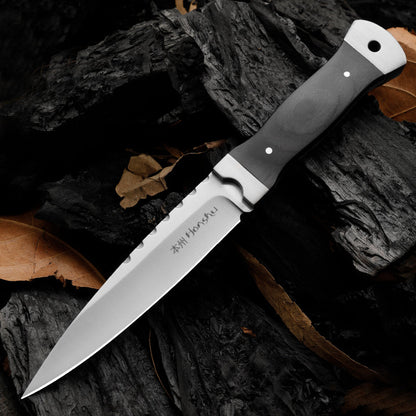 Outdoor Knife 9Cr18 Steel Tool with Double Steel Head and Ebony Handle