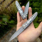 Double Sided Engraved Vintage Handle Folding Knife Damascus Blade Outdoor Survival Pocket Pocket Knives