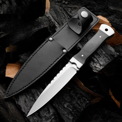 Outdoor Knife 9Cr18 Steel Tool with Double Steel Head and Ebony Handle