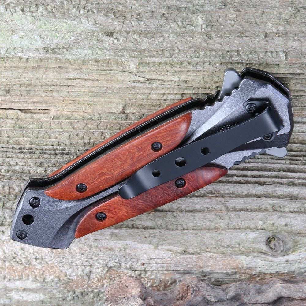 BM Wooden Handle Folding Knife Outdoor Camping Pocket Knives