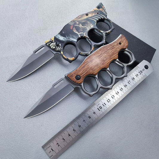 Wooden Handle Folding Knuckle Knife Outdoor Self Defense Pocket Knives EDC Tools