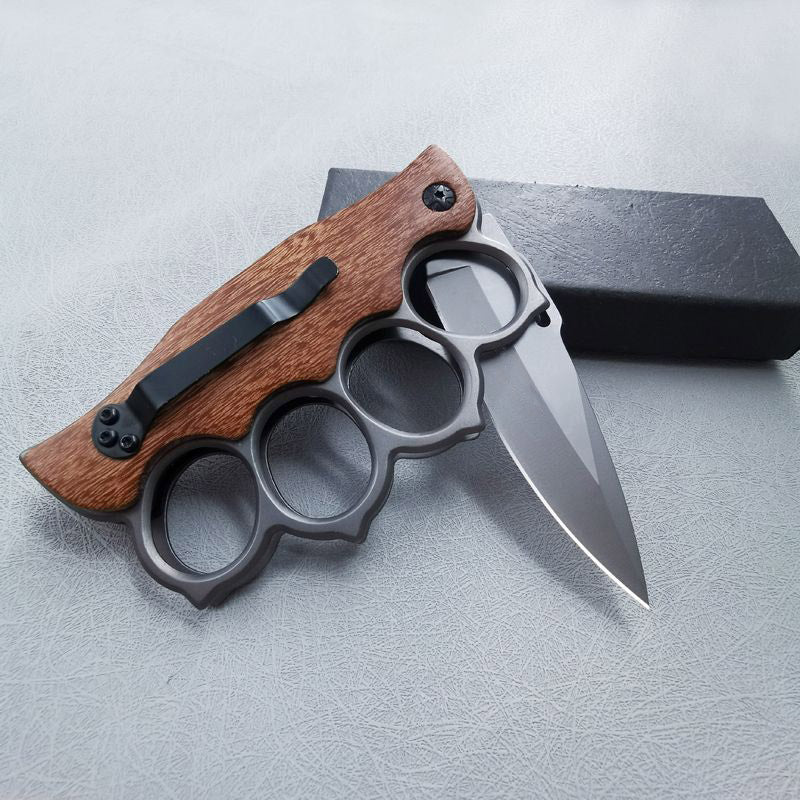 Wooden Handle Folding Knuckle Knife Outdoor Self Defense Pocket Knives EDC Tools