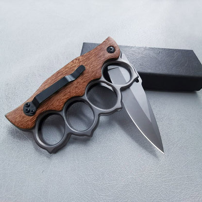 Wooden Handle Folding Knuckle Knife Outdoor Self Defense Pocket Knives EDC Tools