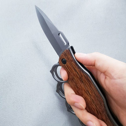 Wooden Handle Folding Knuckle Knife Outdoor Self Defense Pocket Knives EDC Tools