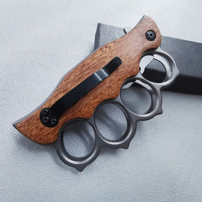 Wooden Handle Folding Knuckle Knife Outdoor Self Defense Pocket Knives EDC Tools