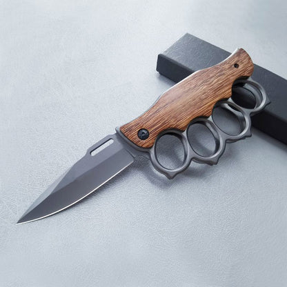 Wooden Handle Folding Knuckle Knife Outdoor Self Defense Pocket Knives EDC Tools