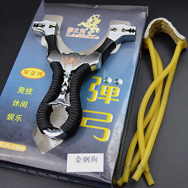 Thickened Recurve Diamond Dog Slingshot High-strength Metal Alloy Bicarbonate Ball Leather Band Set of Defense Tools