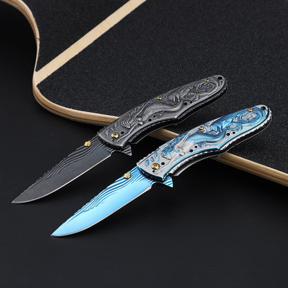 Mermaid-Embossed Handle Folding Knife Outdoor Camping Hunting Pocket EDC Tool