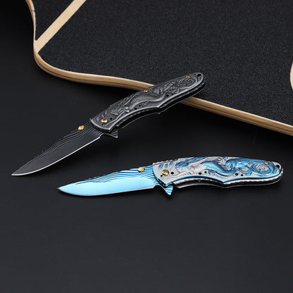 Mermaid-Embossed Handle Folding Knife Outdoor Camping Hunting Pocket EDC Tool