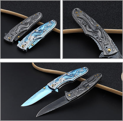 Mermaid-Embossed Handle Folding Knife Outdoor Camping Hunting Pocket EDC Tool