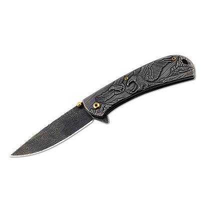 Sheep Eagle Horse-Embossed Handle Folding Knife Outdoor Camping Hunting Pocket EDC Tool