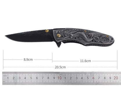 Mermaid-Embossed Handle Folding Knife Outdoor Camping Hunting Pocket EDC Tool