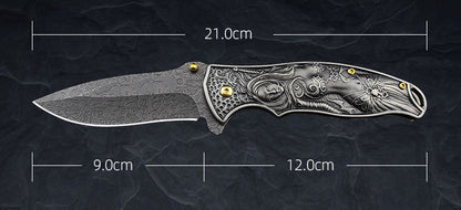 Female God of War-Embossed Handle Folding Knife Outdoor Camping Hunting Pocket EDC Tool