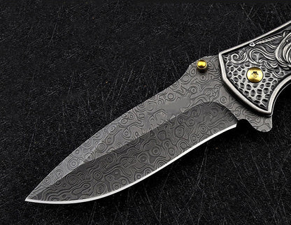 Female God of War-Embossed Handle Folding Knife Outdoor Camping Hunting Pocket EDC Tool