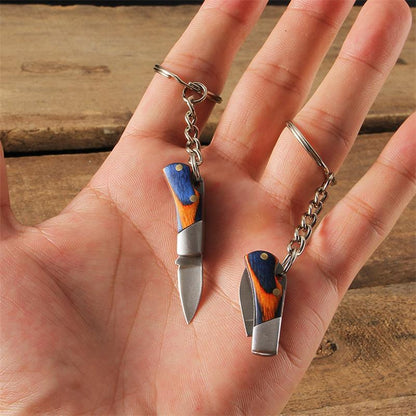 Mini Folding Knife Keychain Wooden Handle Pocket Knives