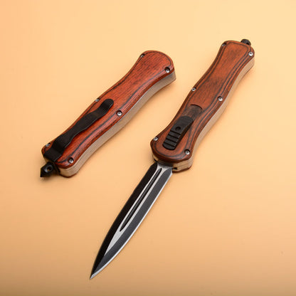 Wood Handle Tactical Knife Emergency Window Breaker EDC Tool Camping Pocket Knives