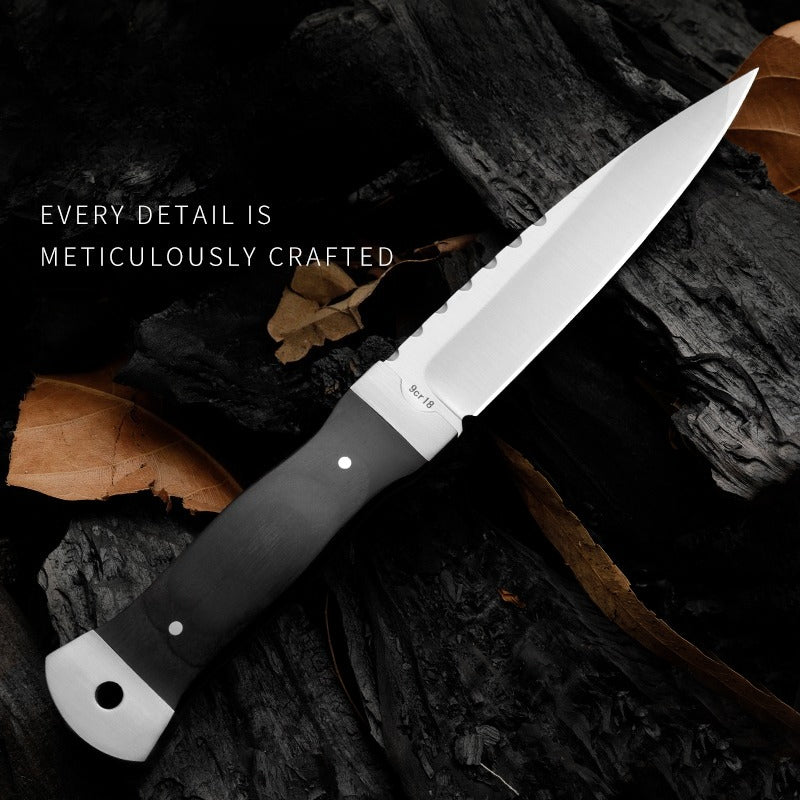 Outdoor Knife 9Cr18 Steel Tool with Double Steel Head and Ebony Handle