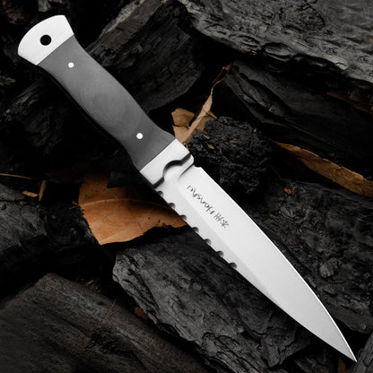 Outdoor Knife 9Cr18 Steel Tool with Double Steel Head and Ebony Handle