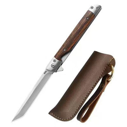 Wood Handle Folding Knife Damascus Pattern Camping Pocket Knives