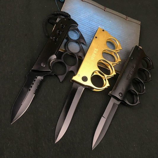 Couteau pliant Knuckle Duster, couteaux de poche d'auto-défense en plein air, outil de brise-fenêtre