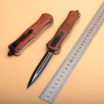 Wood Handle Tactical Knife Emergency Window Breaker EDC Tool Camping Pocket Knives