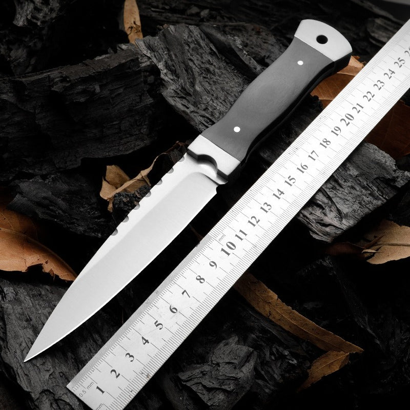 Outdoor Knife 9Cr18 Steel Tool with Double Steel Head and Ebony Handle