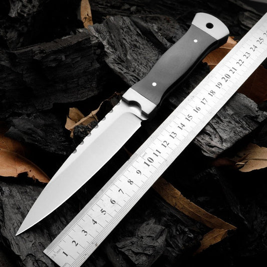 Outdoor Knife 9Cr18 Steel Tool with Double Steel Head and Ebony Handle