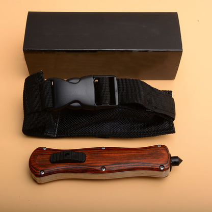 Wood Handle Tactical Knife Emergency Window Breaker EDC Tool Camping Pocket Knives