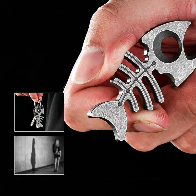 Multifunctional Fishbone Bottle Opener Titanium Self Defense EDC Tool