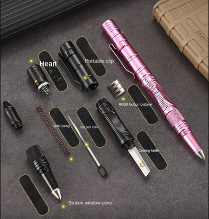 Outdoor Multifunctional Tactical Pen Defense Pocket Knife LED Lighting Window Breaker EDC Survival Tool