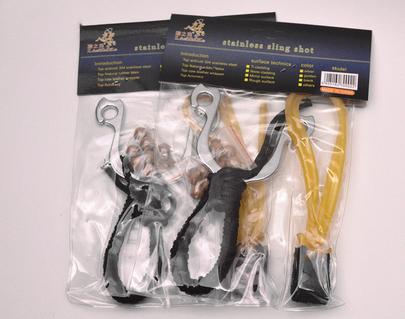 Large Black Rope Wrapped Metal Slingshot High Strength Alloy Leather Strap Toy Slingshot Set