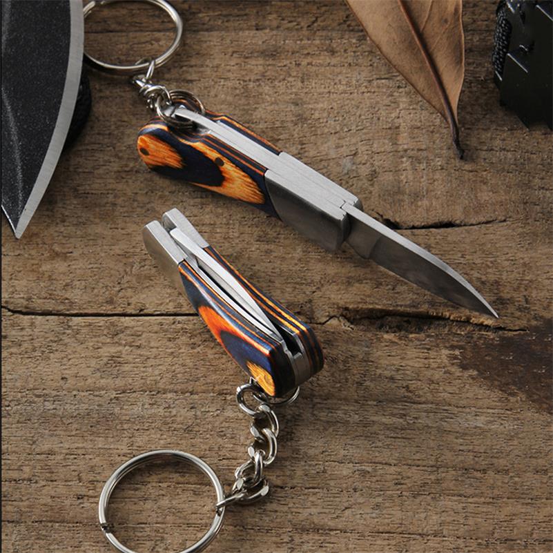 Mini Folding Knife Keychain Wooden Handle Pocket Knives