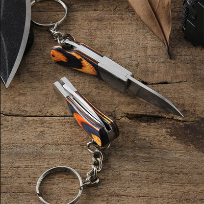 Mini Folding Knife Keychain Wooden Handle Pocket Knives