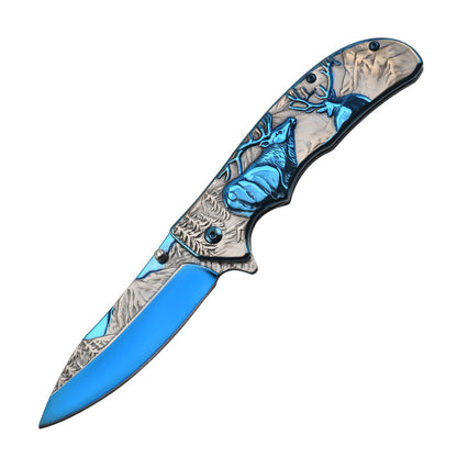 Embossed Deer Handle Folding Knife Outdoor Defense Pocket Knives