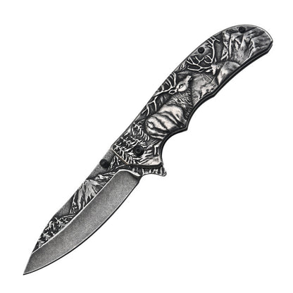 Embossed Deer Handle Folding Knife Outdoor Defense Pocket Knives