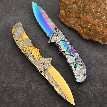 Embossed Deer Handle Folding Knife Outdoor Defense Pocket Knives