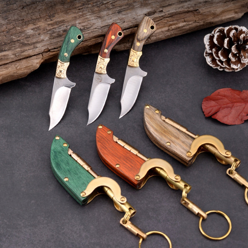 Self-elastic Sheath Mini Straight Knife Keychain Portable Pocket Knives