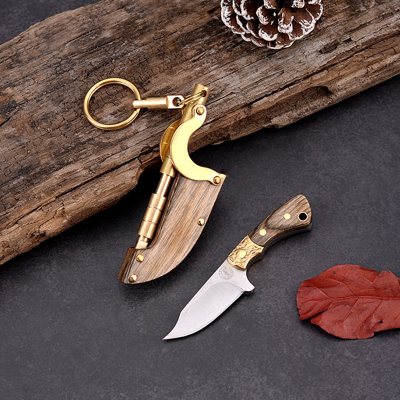 Self-elastic Sheath Mini Straight Knife Keychain Portable Pocket Knives