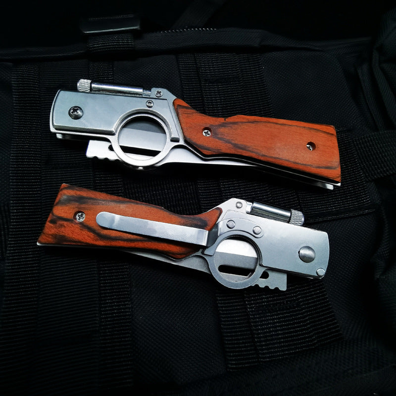 Couteau pliant AK47 avec couteau de poche texturé en bois de couleur claire, couteau de poche tactique de Camping