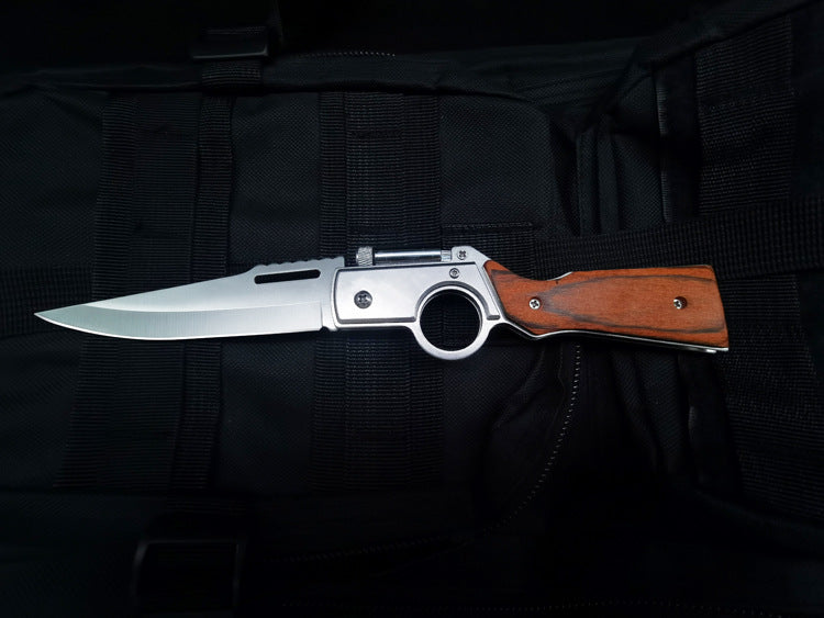 Couteau pliant AK47 avec couteau de poche texturé en bois de couleur claire, couteau de poche tactique de Camping