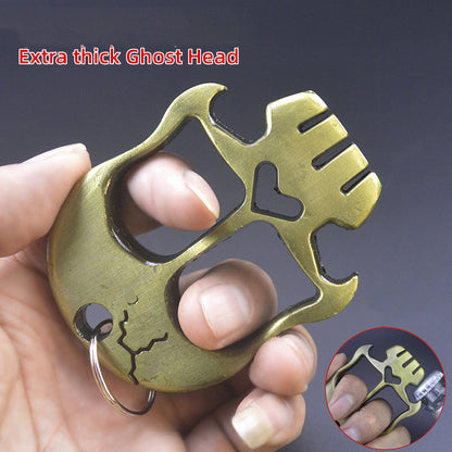 Weighted and Thickened Knuckle Duster Two-finger Boxing Skull Defense Boxing Martial Arts Boxing Buckle Multi-function Bottle Opener