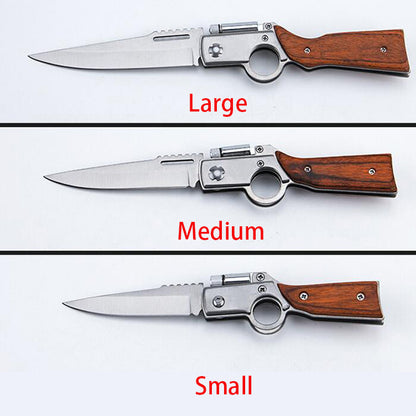 AK47  Folding Knife with Light Colored Wood Textured Pocket knives