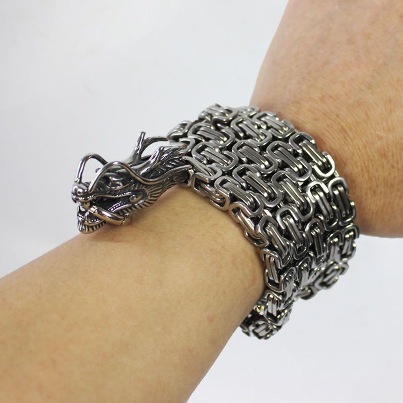 Dragon Head Two Color Steel Defense Bracelet Jewelry Decoration