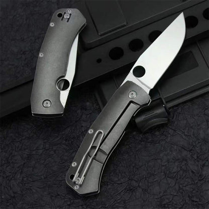 Titanium Alloy Handle Folding Knife D2 Blade Outdoor Camping Pocket Knives