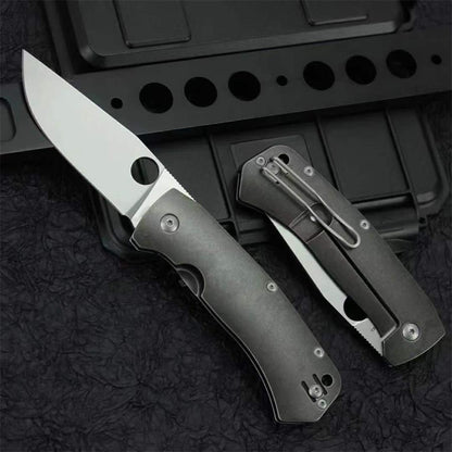 Titanium Alloy Handle Folding Knife D2 Blade Outdoor Camping Pocket Knives