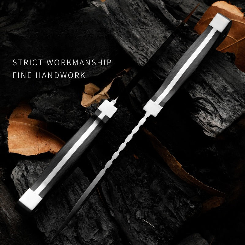 Outdoor Knife 9Cr18 Steel Tool with Double Steel Head and Ebony Handle