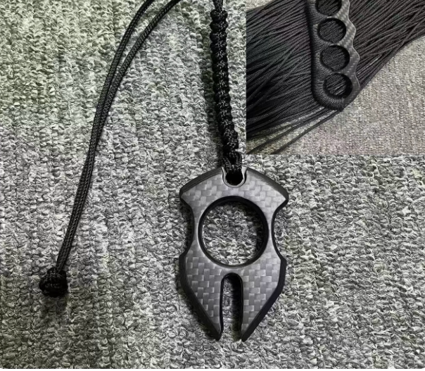 Carbon Fiber Single Finger Knuckle open style with paracord lanyard