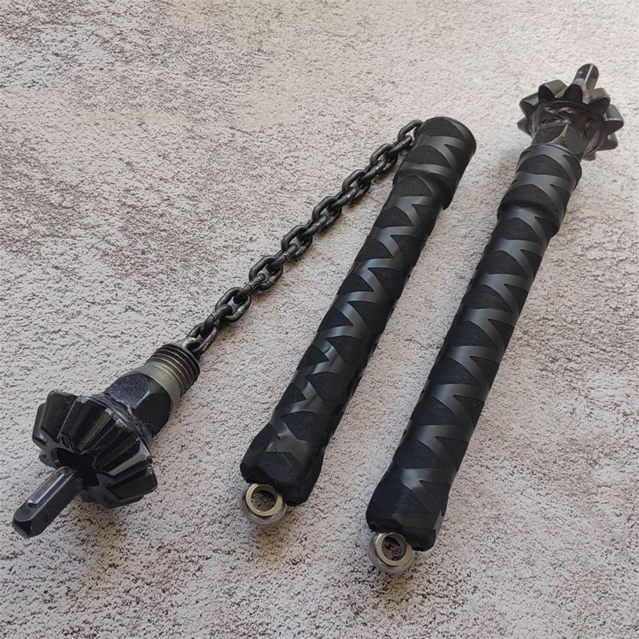 Full layout flat view showing D-rings, chain connection, and threaded hammer head mount